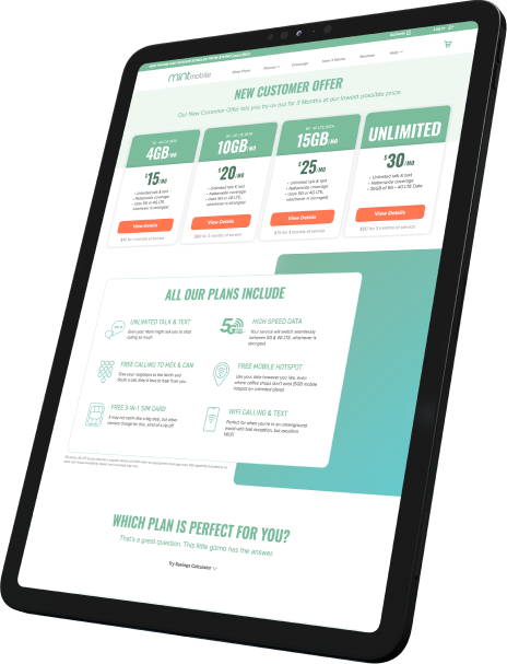 Mint Mobile Tablet Homepage